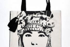 Tote linen bag printed with Vietnamse woman (black&white)-Miss Lao